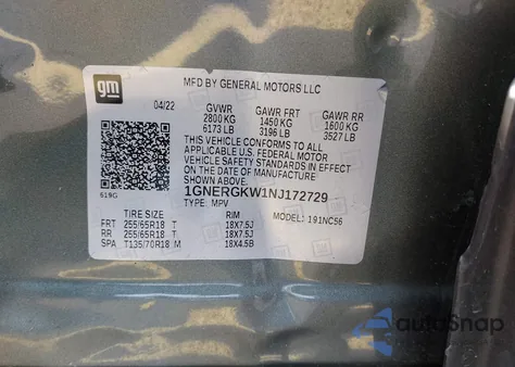 2022 Chevrolet Traverse Fwd Lt Cloth from USA, damaged, VIN 1GNERGKW1NJ172729